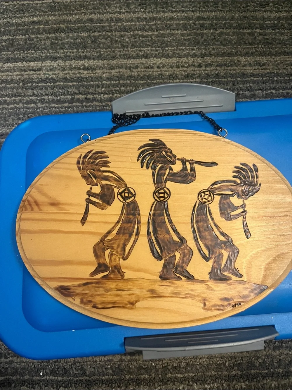 Handmade Wood Kokopelli Trio Wall Plaque - Brown